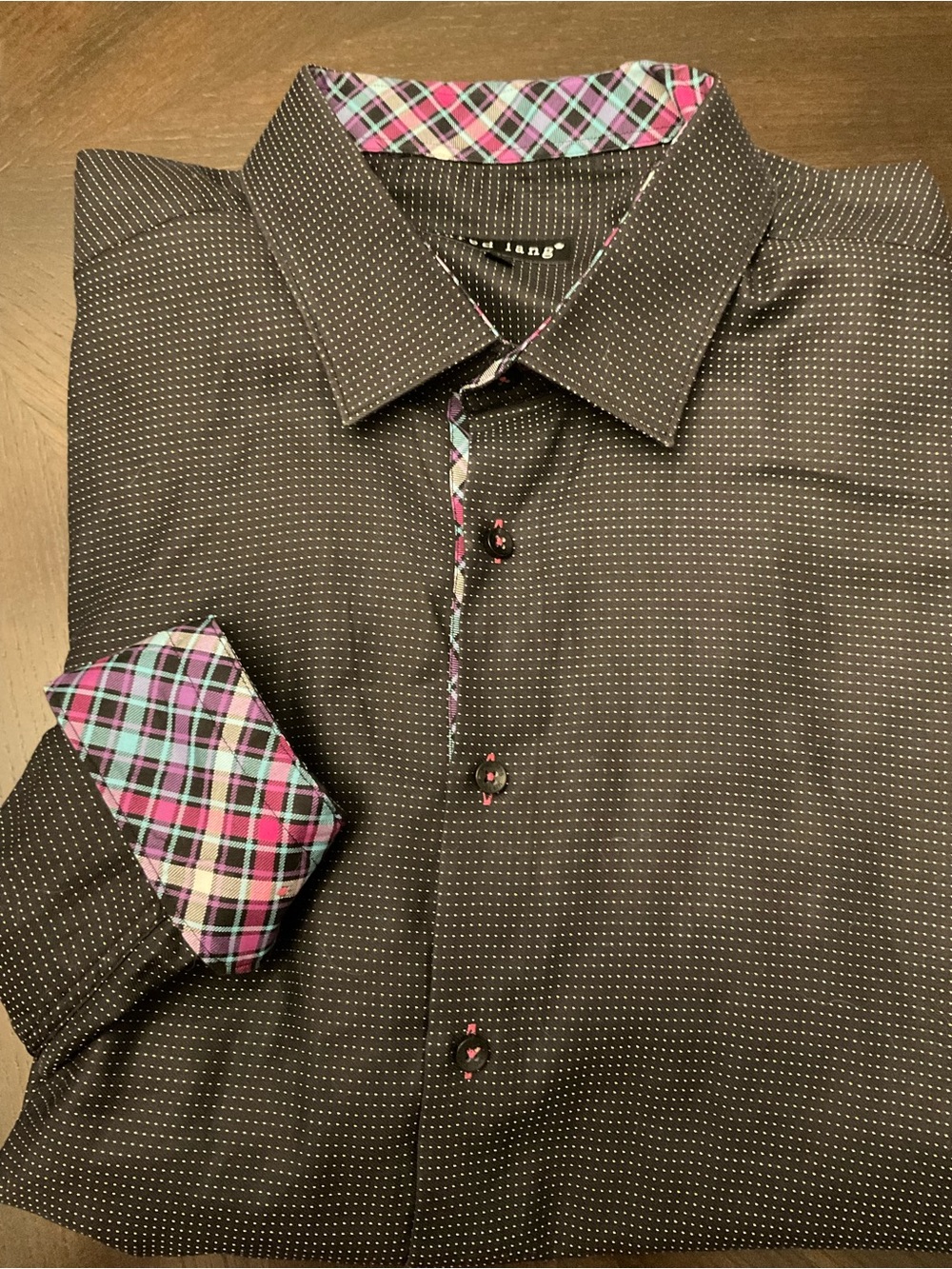 Jared Lang Button Down Shirt 3XL Black White Contrasting Placard and Flip Cuffs
